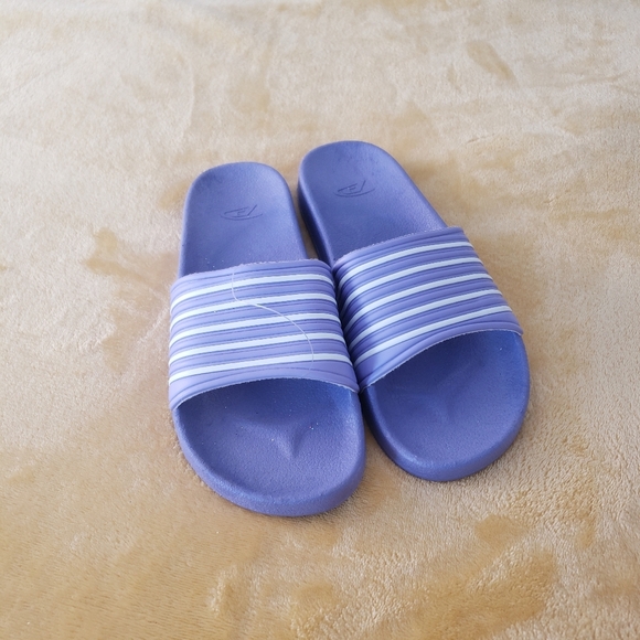 NWT! WOMEN'S SLIDES SLIP ON CUSHIONED INSOLE LOUNGE SANDALS SIZE 6 PURPLE WHITE - Picture 1 of 4